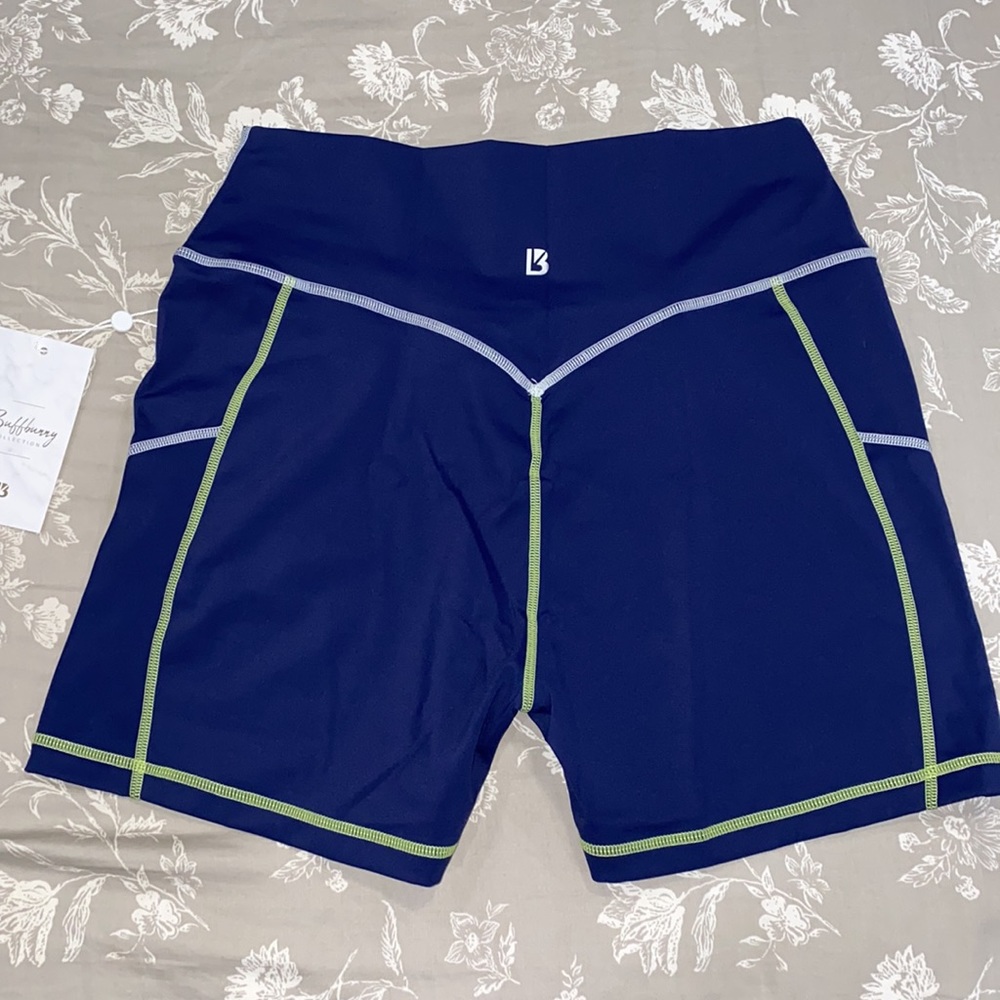 BuffBunny Navy and Green Athletic Shorts